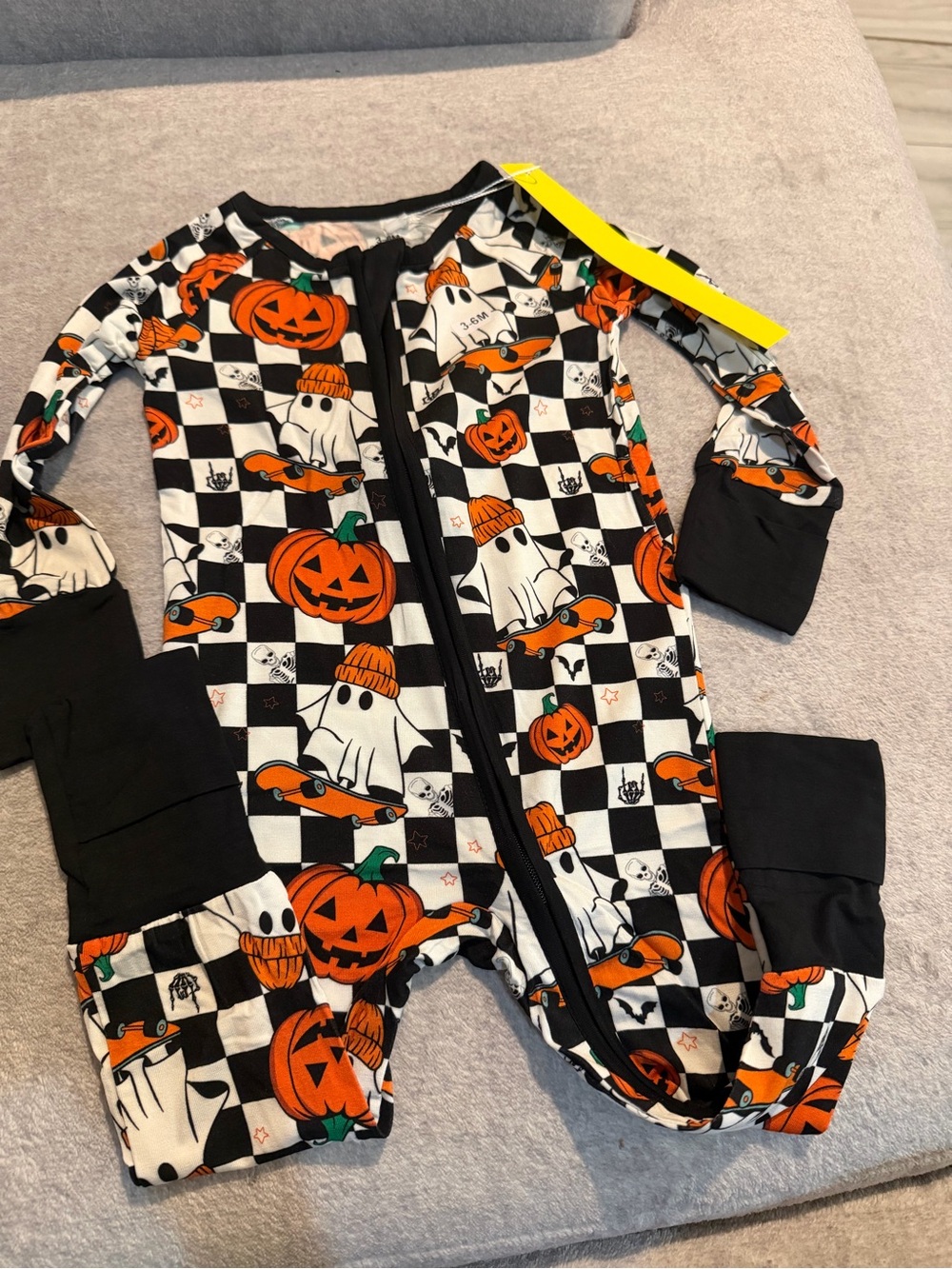 Halloween Pumpkin & Ghost Zip Front One-Piece - Black/White/Orange
